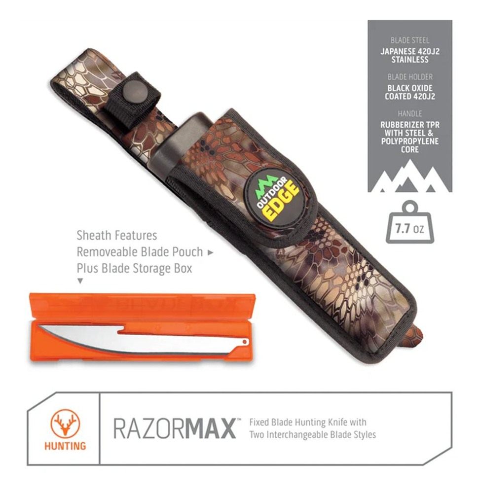 Outdoor Edge RazorMax Replaceable Fixed Knife 3-1/2in Drop Point Blade 5in