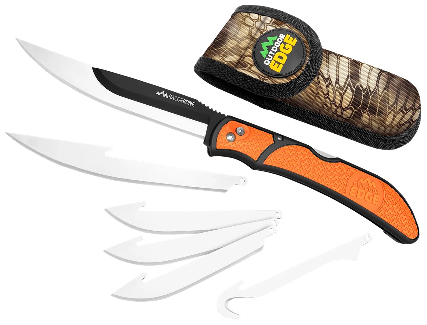 Outdoor Edge RBB20C RazorBone 6 Blades, Folding 3.40in Gut Hook/3.50in Drop