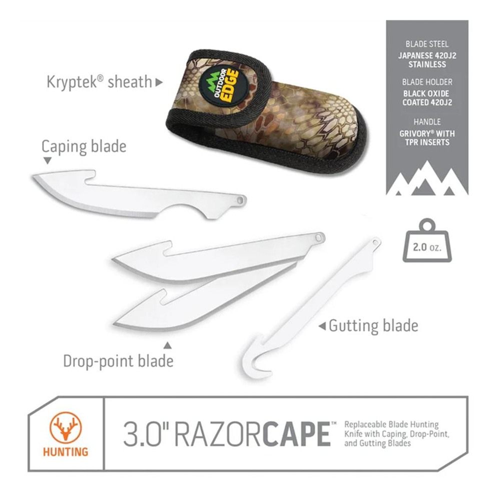 Outdoor Edge 3in RazorCape Pocket Knife with Replaceable Blades and Clip. T