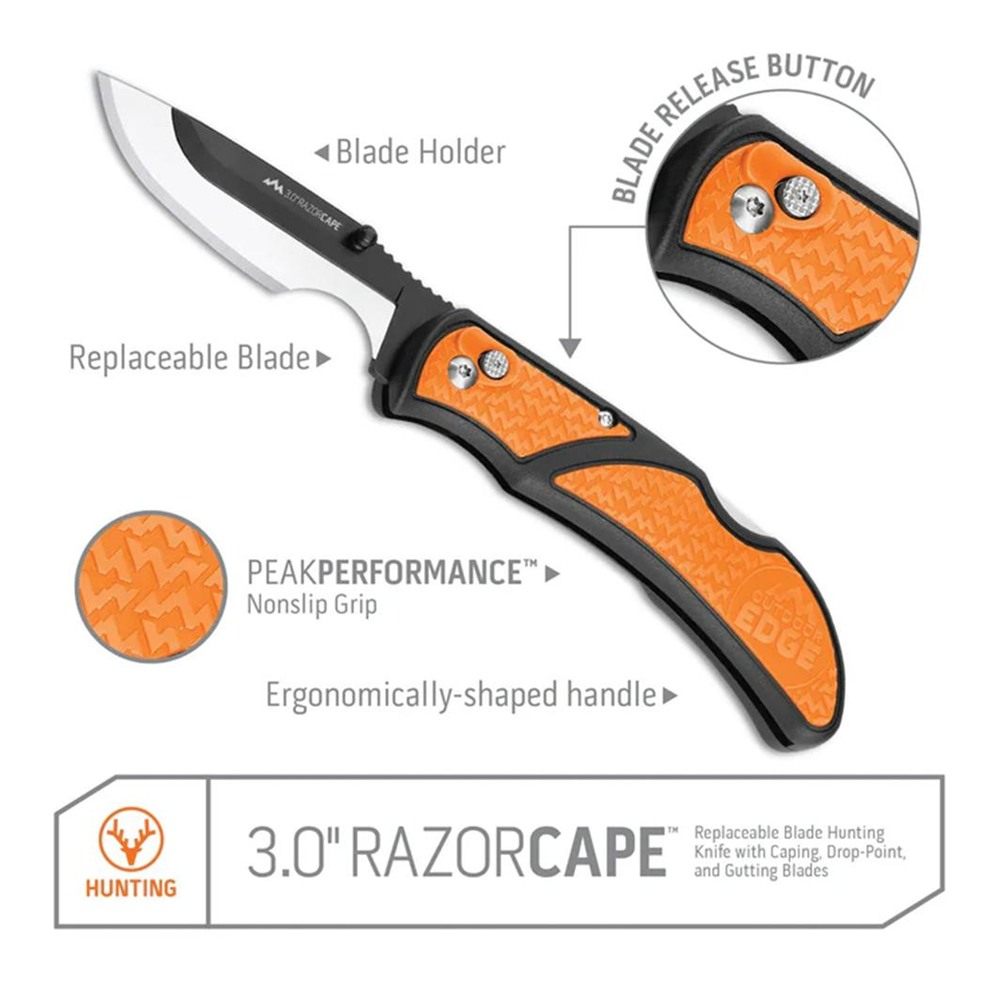 Outdoor Edge 3in RazorCape Pocket Knife with Replaceable Blades and Clip. T view 2