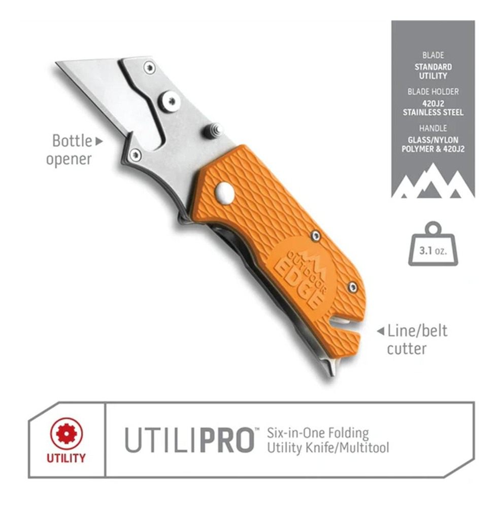 Outdoor Edge Utilipro 5 in 1 Utility Knife - Bottle Opener Flathead/Prybar