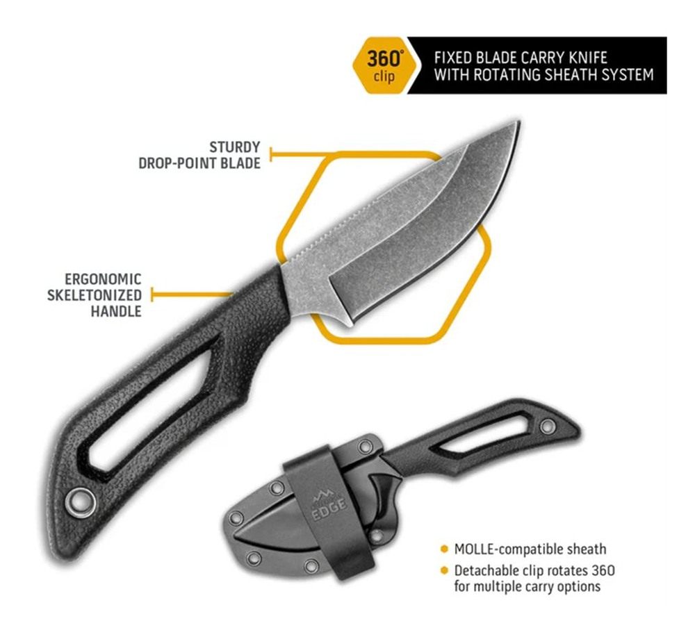 Outdoor Edge | Pivot | Full Tang 2.5in Drop Point Fixed Blade Knife with Sh