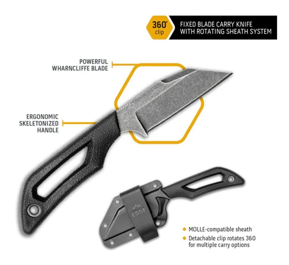 Outdoor Edge | Pivot | Full Tang 2.6in Wharncliffe Fixed Blade Knife with S