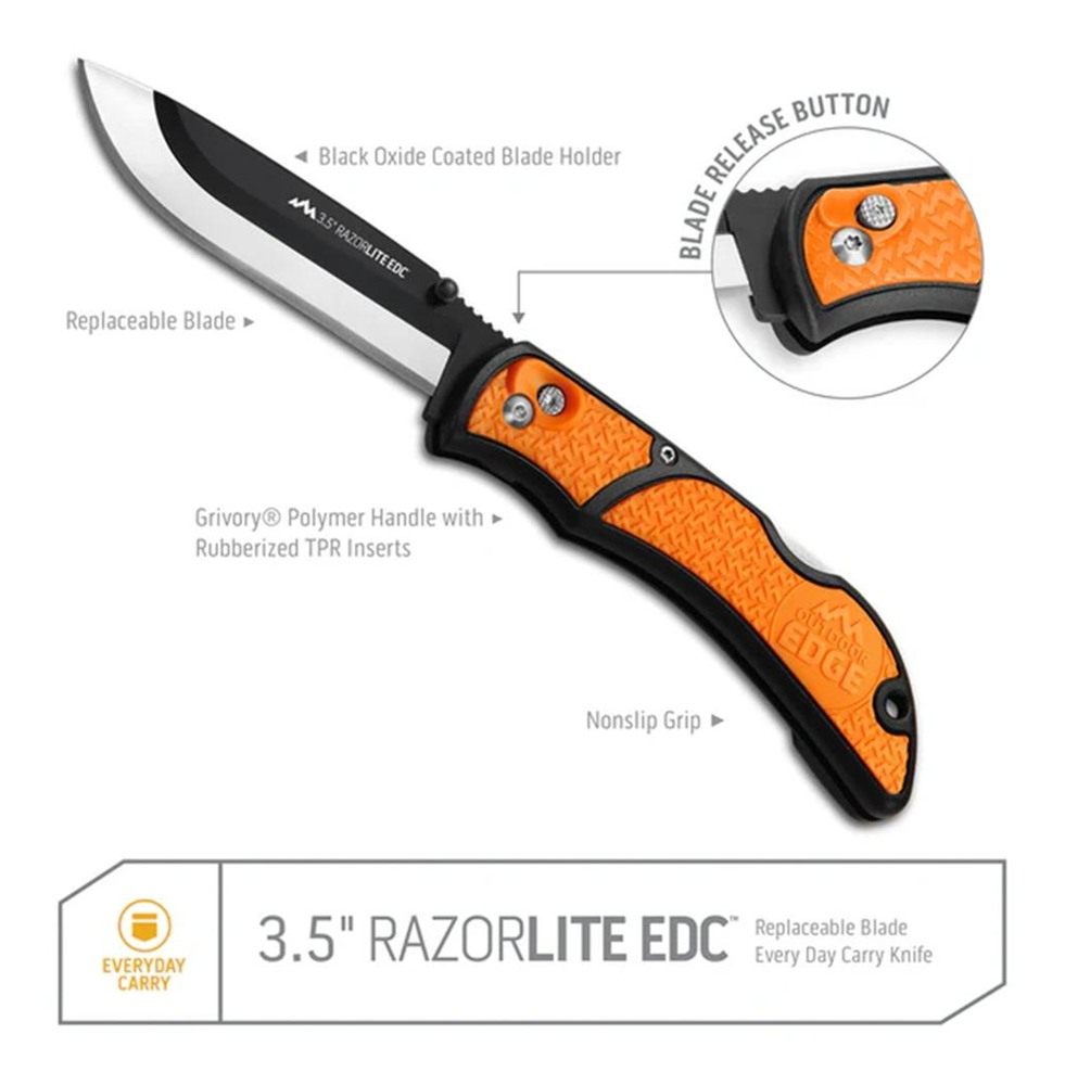 Outdoor Edge RLB30C RazorLite 3.50in Folding Drop Point Tanto Plain 420J2 S view 3