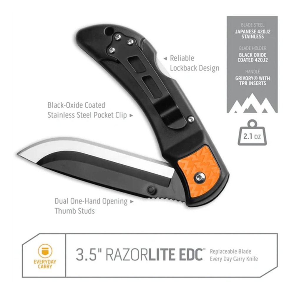 Outdoor Edge RLU40C RazorLite 3.50in Folding Drop Point Tanto Plain 420J2 S view 2