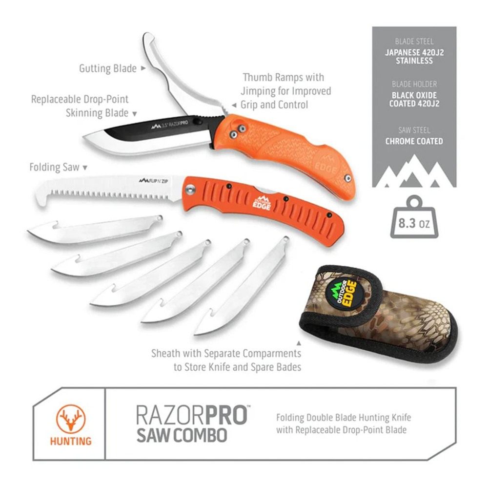 Outdoor Edge RazorPro G Saw Combo Hunting Knife Folding 3-1/2in Drop Point
