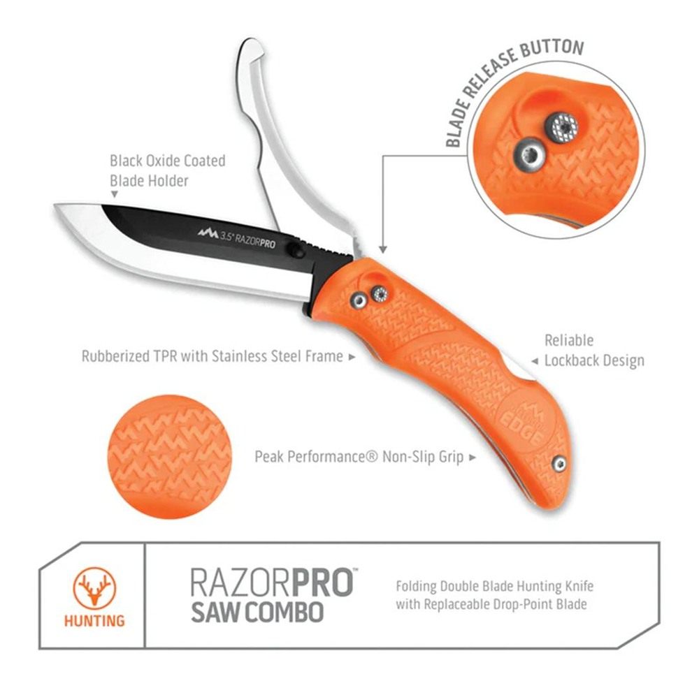 Outdoor Edge RazorPro G Saw Combo Hunting Knife Folding 3-1/2in Drop Point view 3