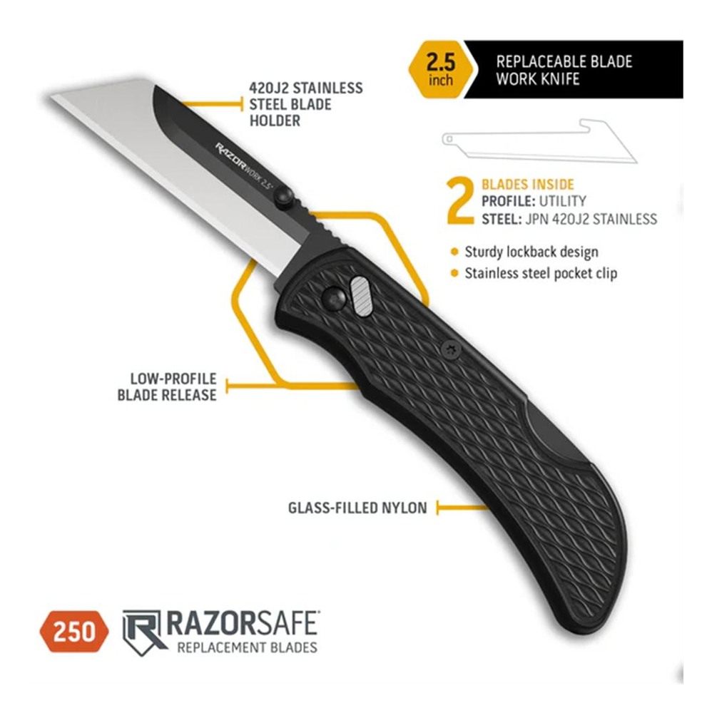 Outdoor Edge OD Razor-Work 2.5in 3 Blades BLK view 2