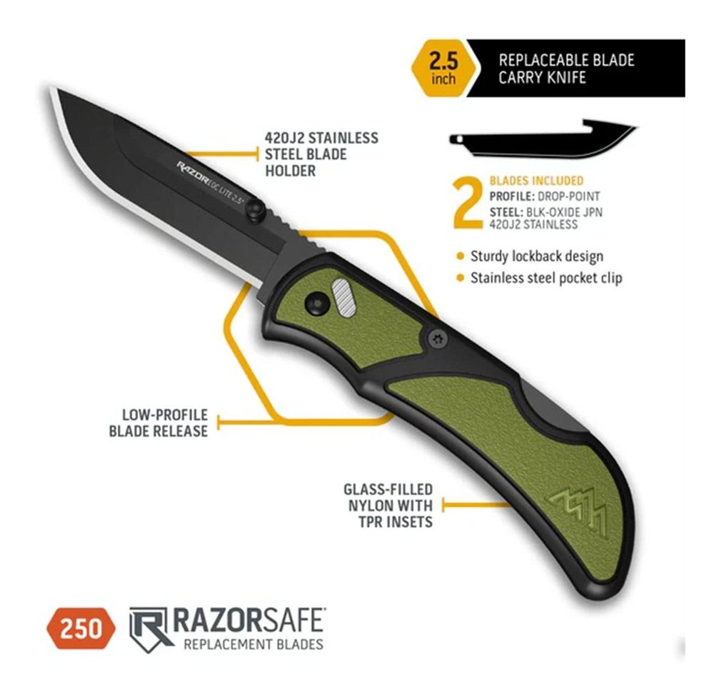 Outdoor Edge RazorEDC Lite Replaceable Blade Folding Knife 2-1/2in Drop Poi