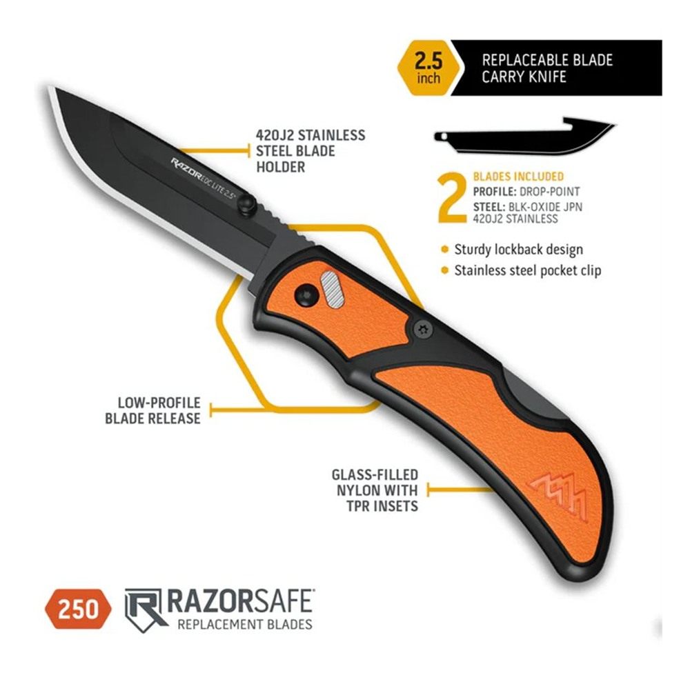 Outdoor Edge RCB252C RazorLite EDC 2.50in Plain Black Oxide 420J2 SS Blade view 2