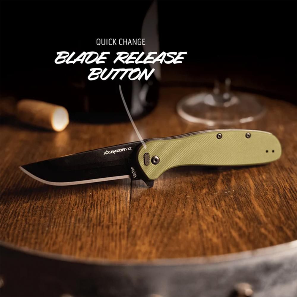 Outdoor Edge Razor VX2 Replaceable Blade Folding Knife 3in Drop Point Green view 4