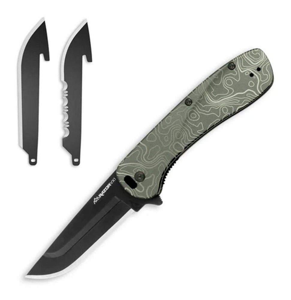 Outdoor Edge Razor VX1(Green Topo MAP)3in Replacable Blade Spring Assist ED view 6