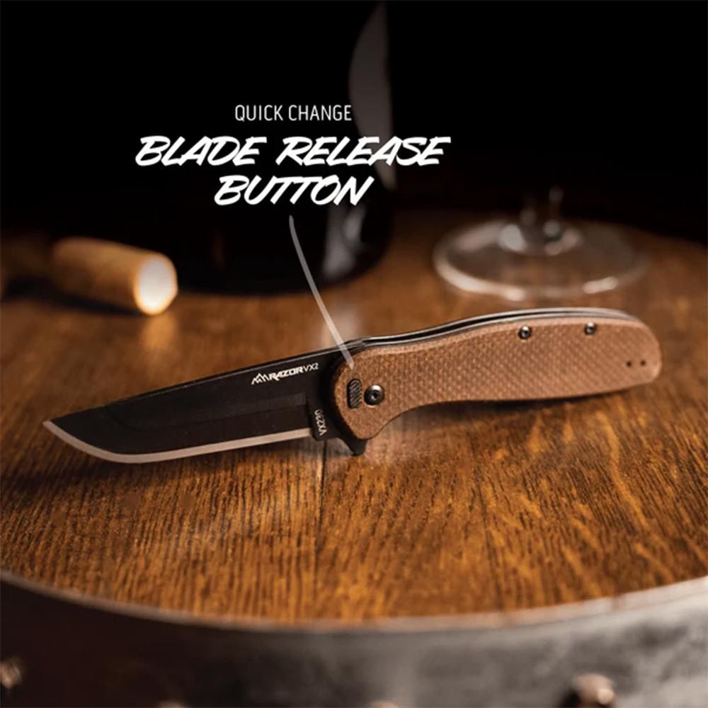 Outdoor Edge Razor VX2(BRN Burlap Micata ) 3in Repl. Blade Spring Assist ED view 4