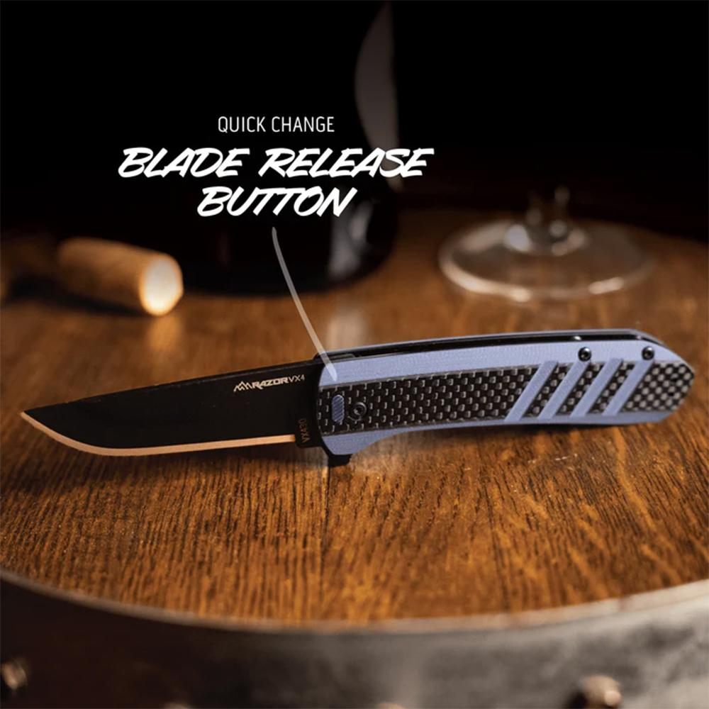 Outdoor Edge Razor VX4 Replaceable Blade Folding Knife 3in Drop Point Blue view 4