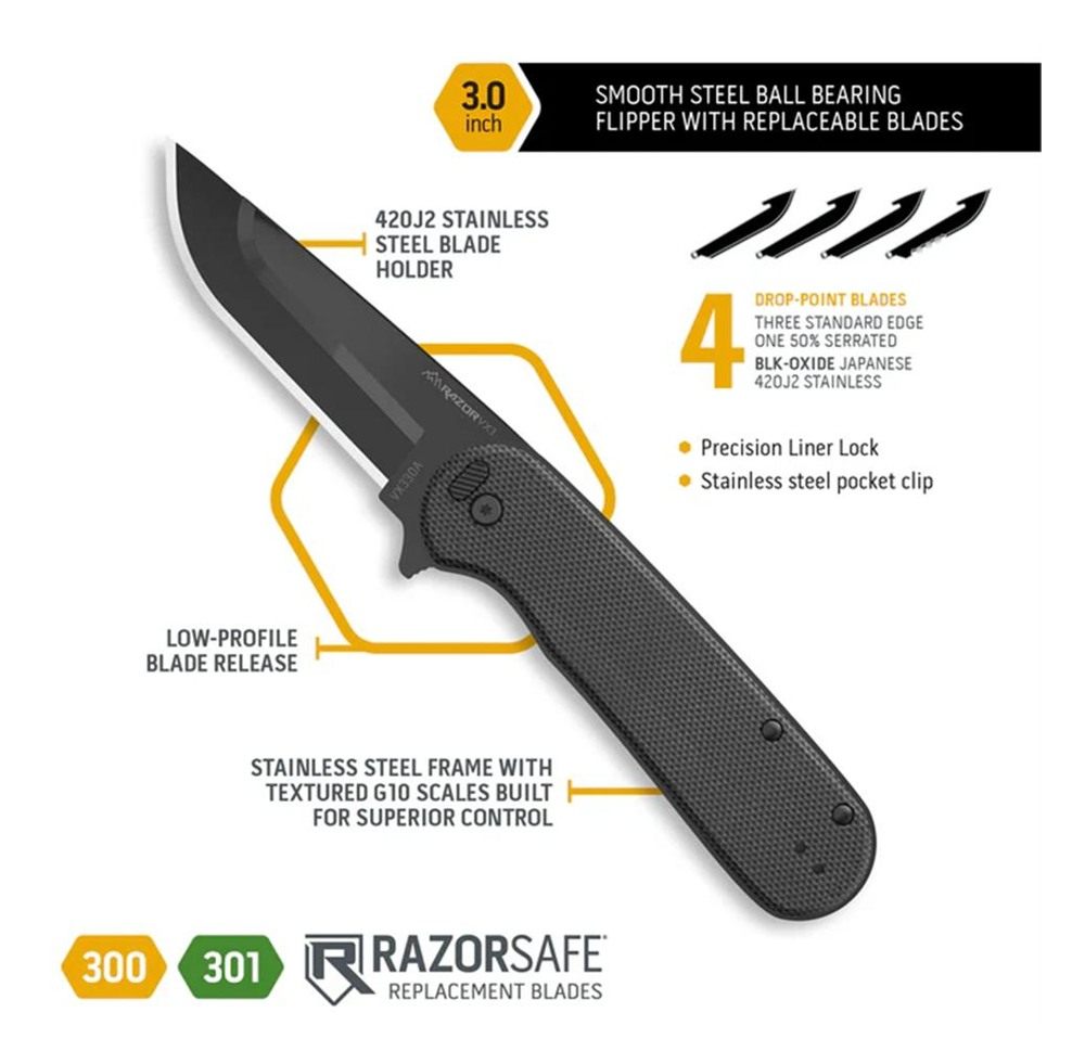 Outdoor Edge Razor VX3 Replaceable Blade Folding Knife 3in Drop Point Black