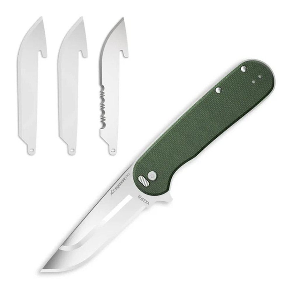 Outdoor Edge Razor VX3 (Green Micarta)3in Replacable Blade Ball Bearings ED view 2