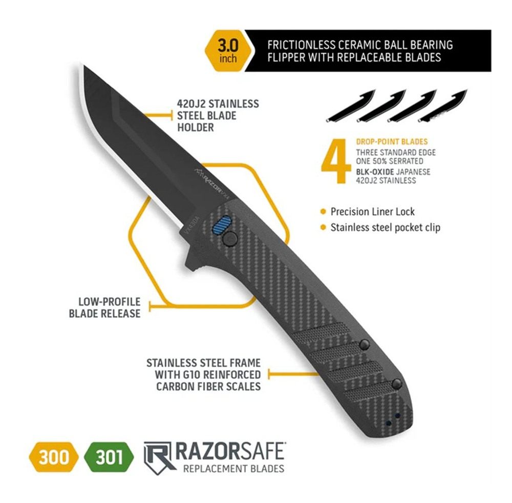Outdoor Edge Razor VX4 (Carbon Wave) 3in Replacable Blade Ball Bearings EDC
