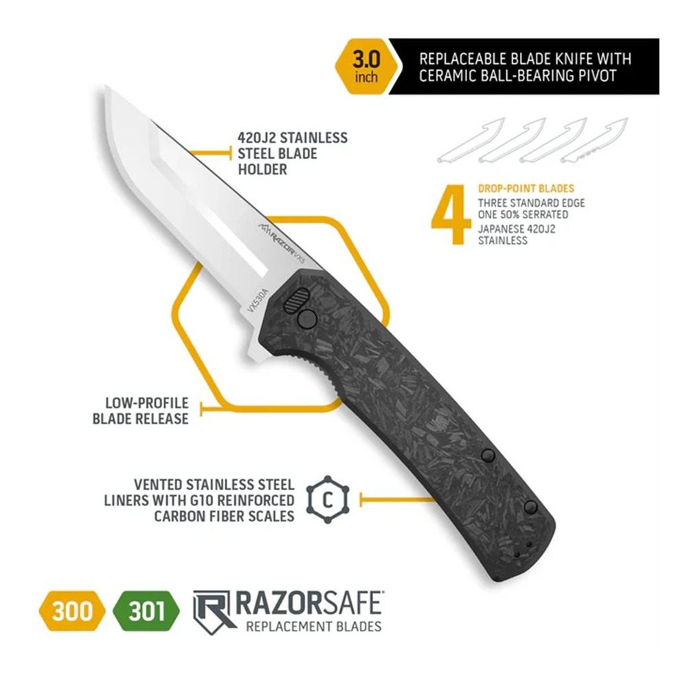 Outdoor Edge Razor VX5 (Forged Carbon)3in Replacable Blade Ball Bearings ED