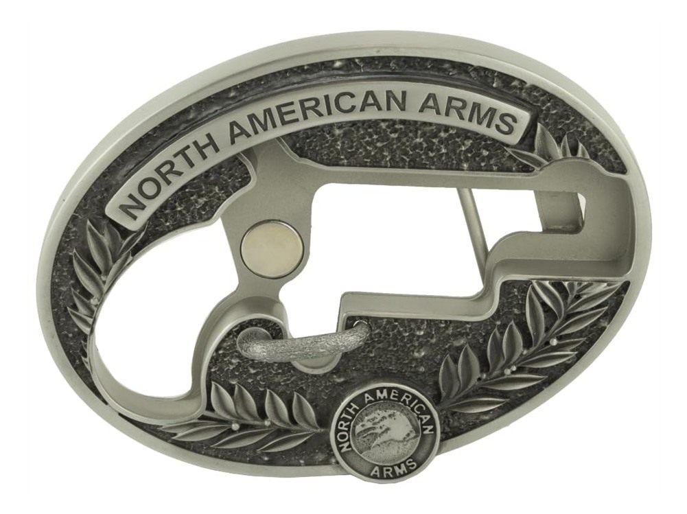 North American Arms NAA LNG RFL Cust Oval Belt Buckle, silver,5.5 x 4 x 1.7