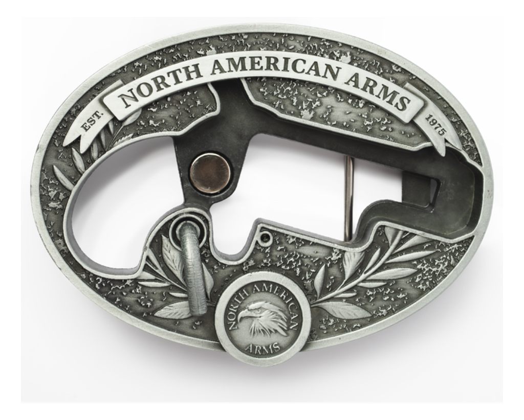 North American Arms NAA LNG RFL Cust Oval Belt Buckle, silver,5.5 x 4 x 1.7 view 2