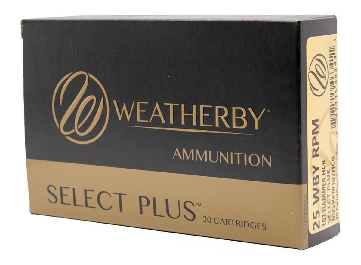 Weatherby Select Plus Hammer Custom Rifle Ammunition 25 Wby RPM 107gr PT 33