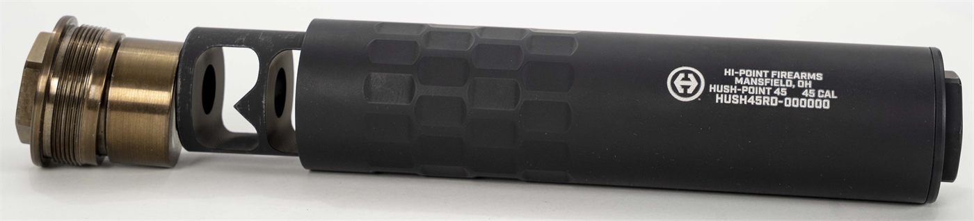 Hi Point Firearms Hush 45/9 Suppressor, Monocore - Hard Anodized, 1/2X28 .5