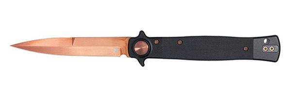 CobraTec Stiletto 4in Rose Gold Blade Black G-10 Button Lock