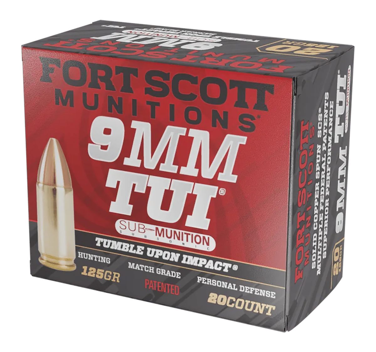 Fort Scott Munitions 9MM125SCVSS Tumble Upon Impact (TUI) 9mmLuger Subsonic