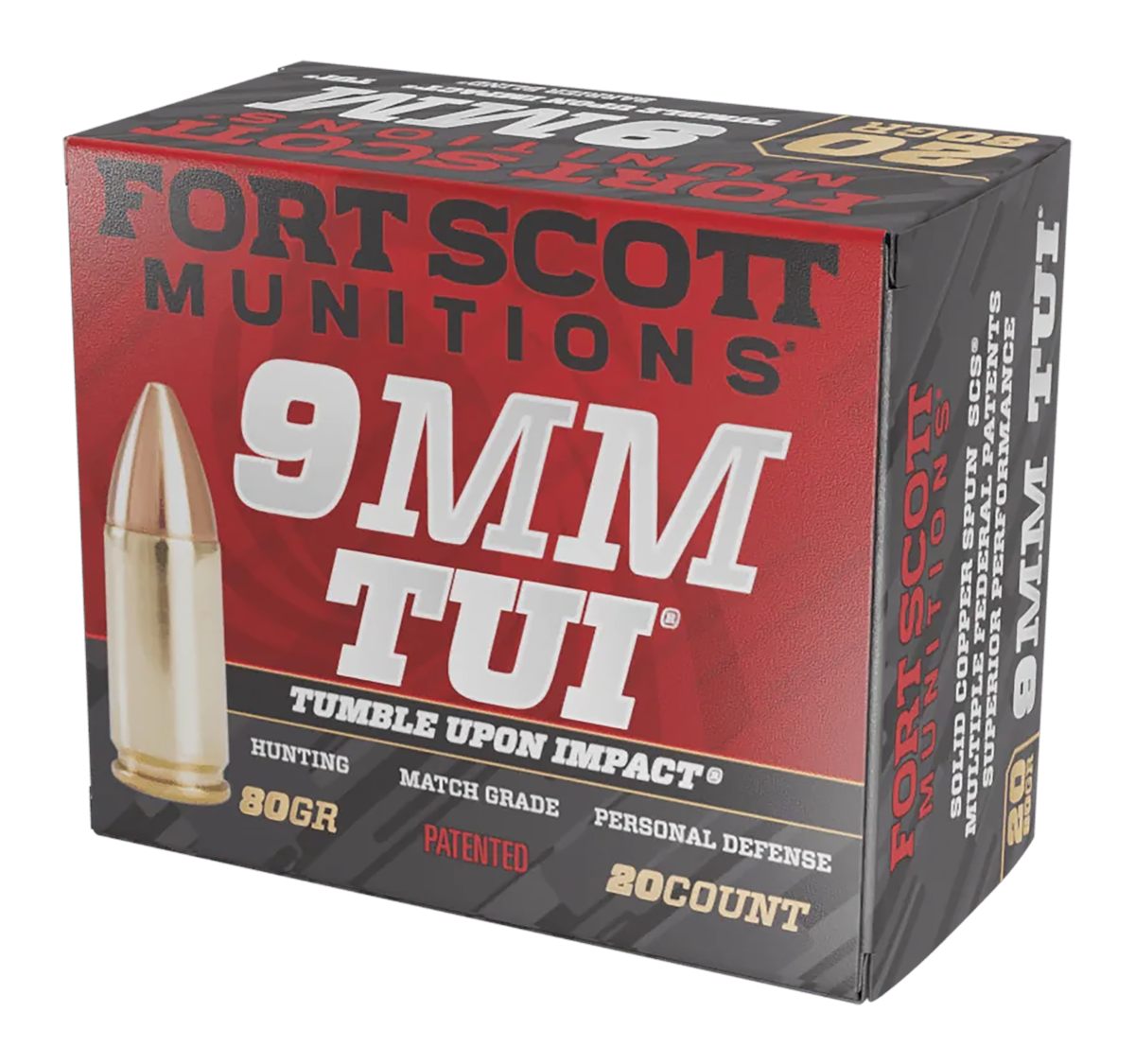 Fort Scott Munitions 9MM080SCV Tumble Upon Impact (TUI) 9mmLuger 80gr Solid