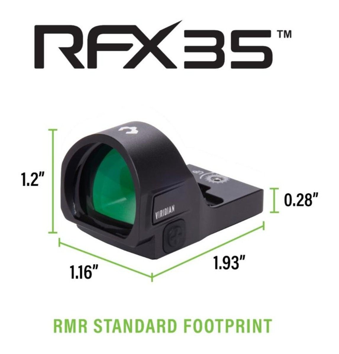 Viridian Green Lasers RFX35 1x22 Micro Dot Reflex Sight - RMR Mounting Patt view 4