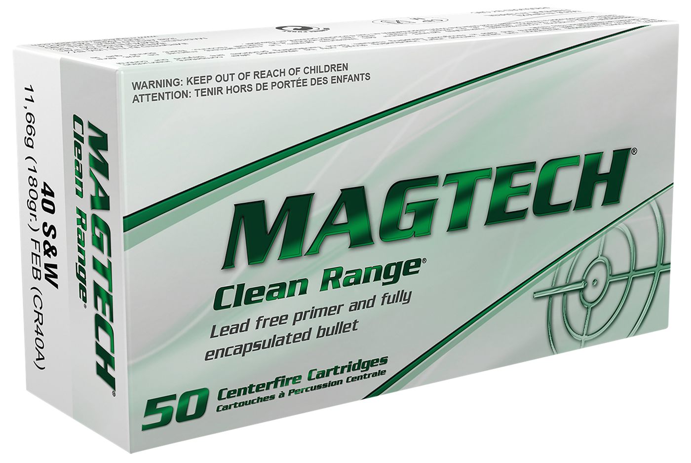 Magtech CR40A Clean Range 40S W 180gr Fully Encapsulated Bullet Flat 50 Per