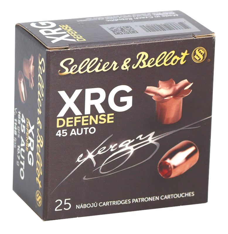 Sellier Bellot SB45XA XRG Defense 45ACP 165gr Solid Copper Hollow Point 25