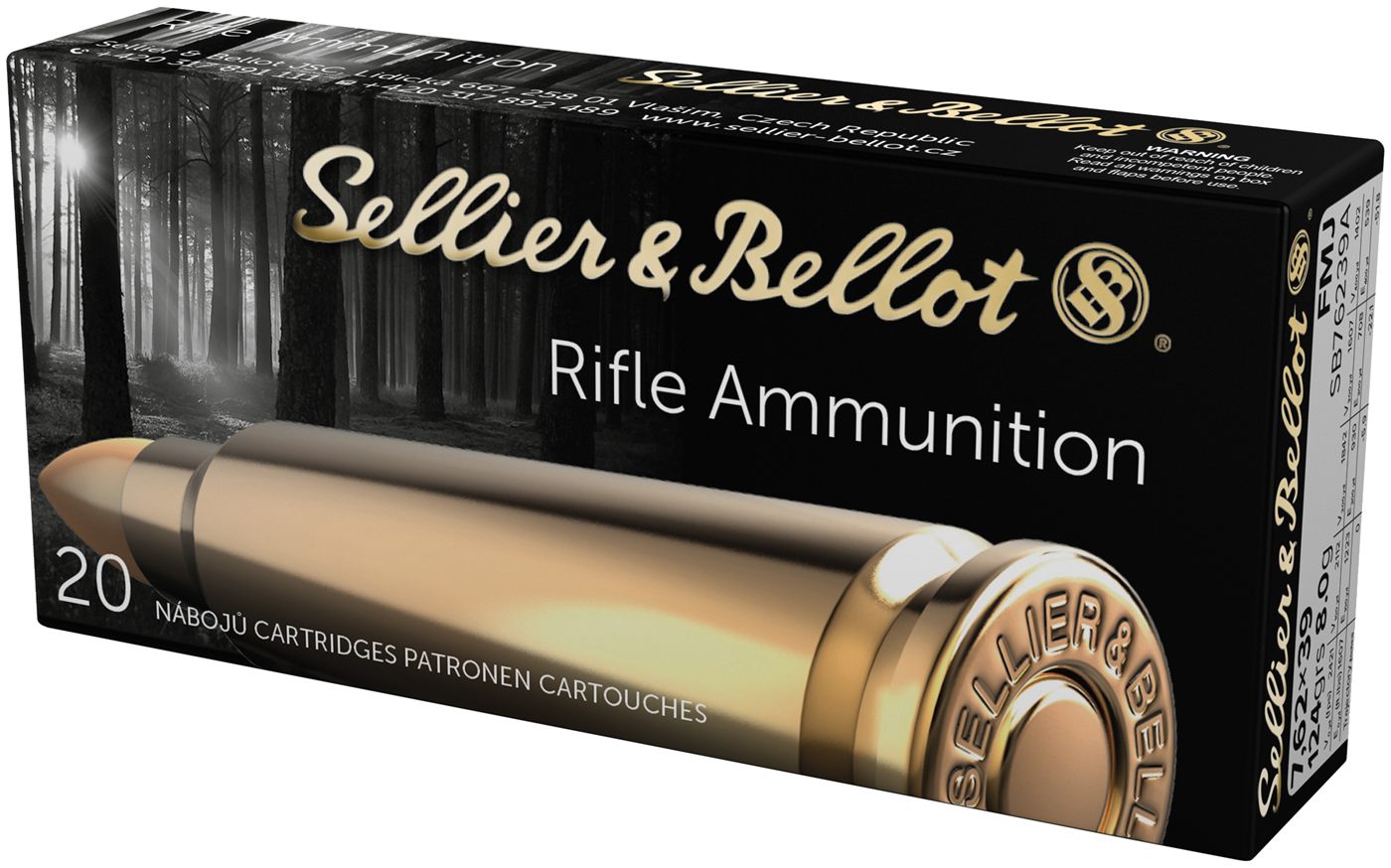 Sellier Bellot Rifle Ammunition 7.62x39mm 123 gr FMJ 2420 fps 20/ct