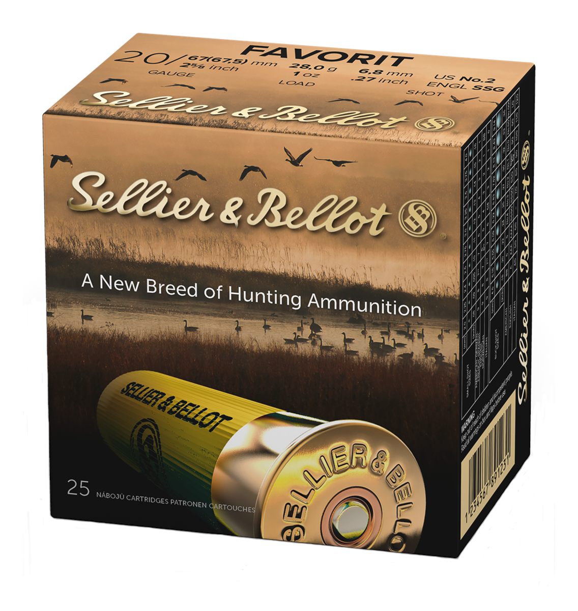 Sellier Bellot SB20BSA Hunting 20 Gauge 2.63in 12 Pellets 1oz 2 Shot 25 Box