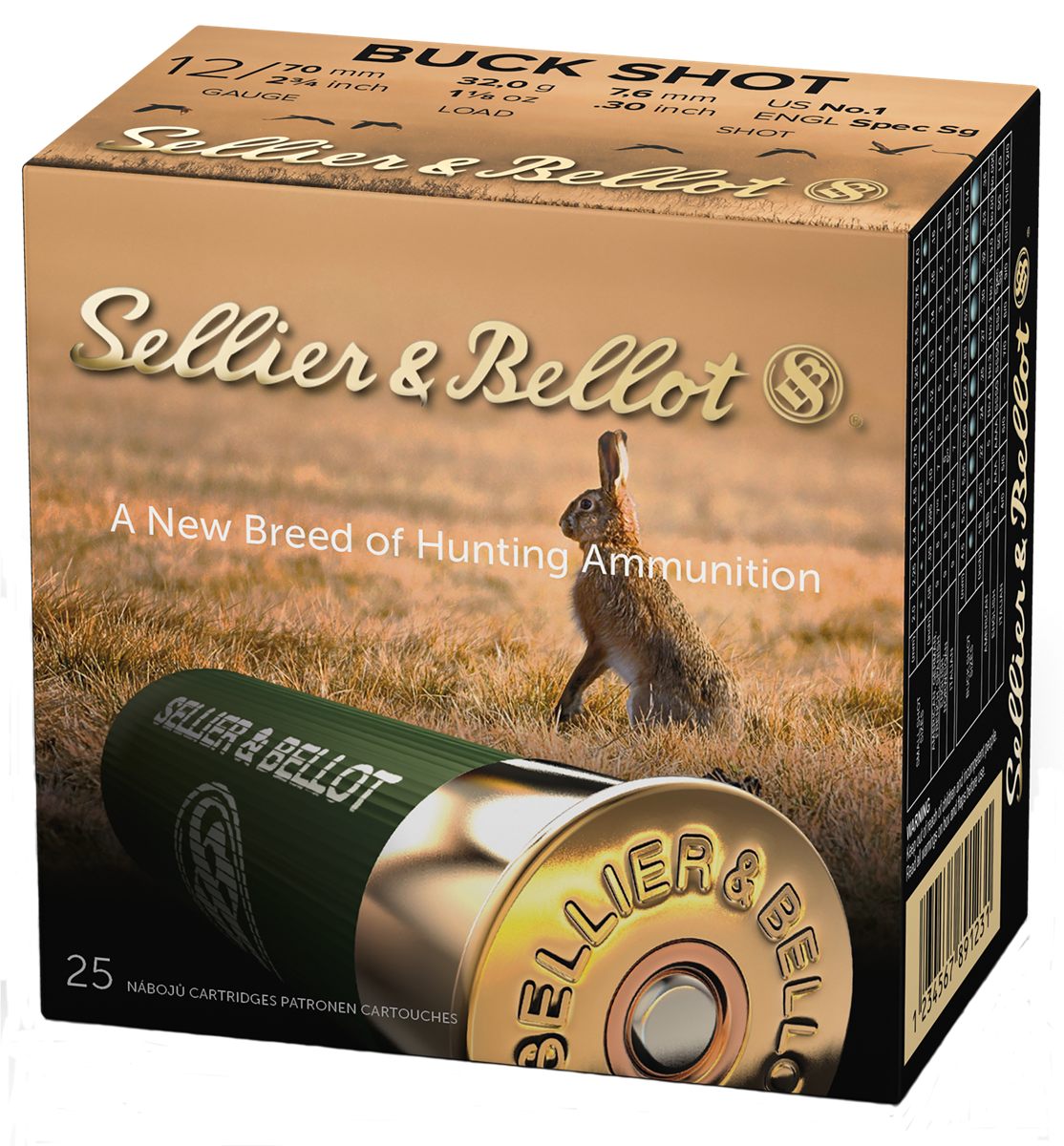 Sellier Bellot SB12BSF Hunting 12 Gauge 2.75in Pellets 1 1/8oz 1 Buck Shot