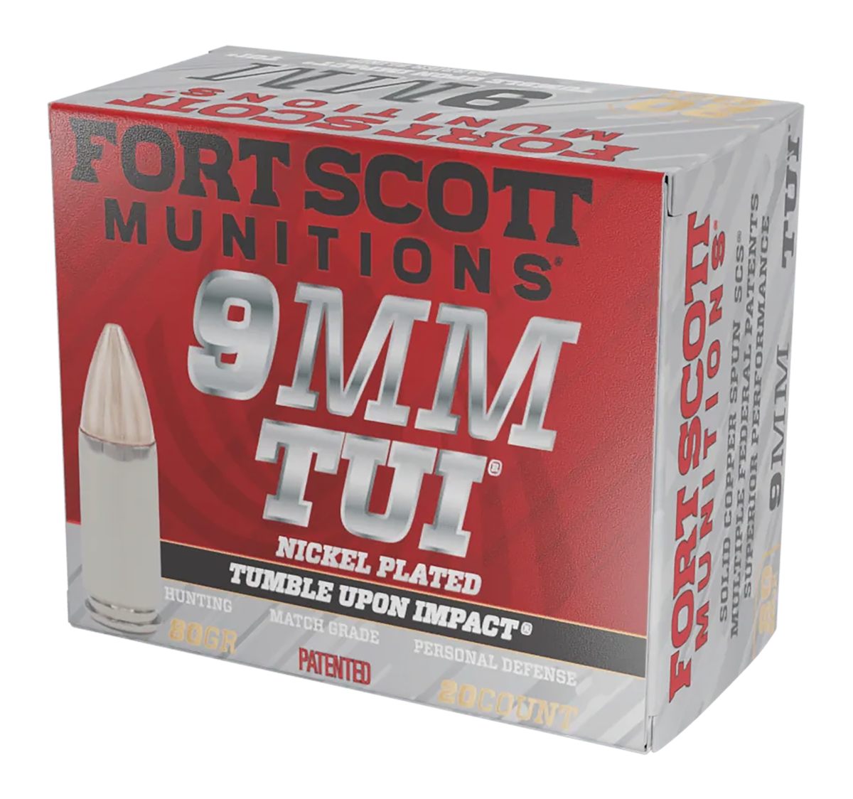 Fort Scott Munitions 9MM080SCVNIC Tumble Upon Impact (TUI) 9mmLuger 80gr So