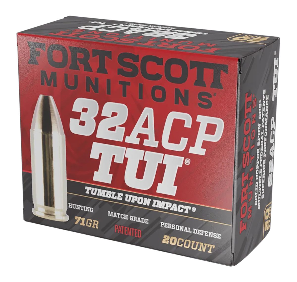Fort Scott Munitions 32ACP71SCV Tumble Upon Impact (TUI) 71gr Solid Copper