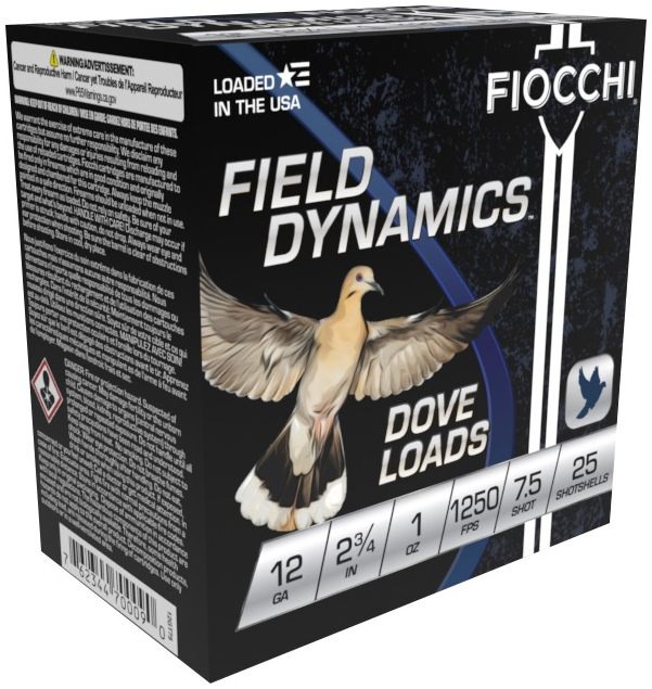 Fiocchi Ammunition 12GT75 Field Dynamics Dove Quail 12 Gauge 2.75in 1oz 7.5 view 2