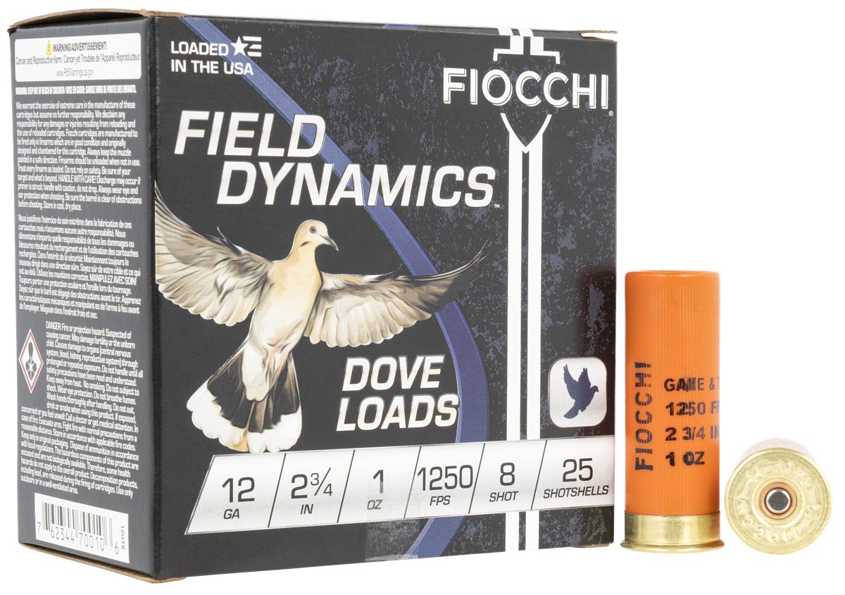 Fiocchi Ammunition 12GT8 Field Dynamics Dove Quail 12 Gauge 2.75in 1oz 8 Sh