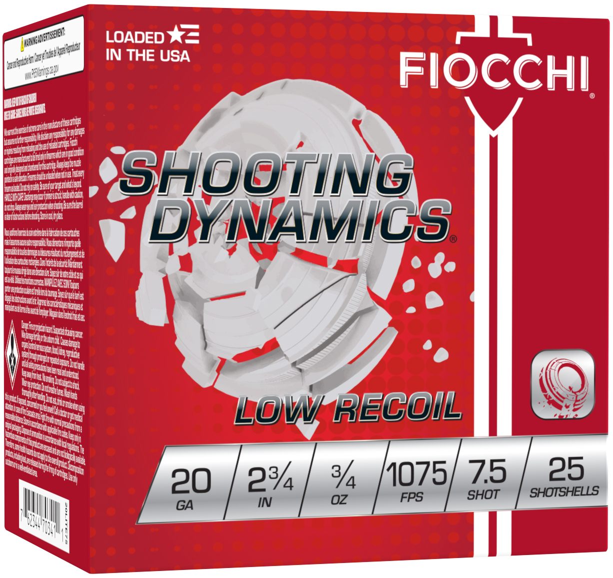 Fiocchi 20LITE75 Exacta Target Low Recoil Trainer 20Gauge 2.75" 3/4oz 7.5Shot 25 Per Box/10 Case