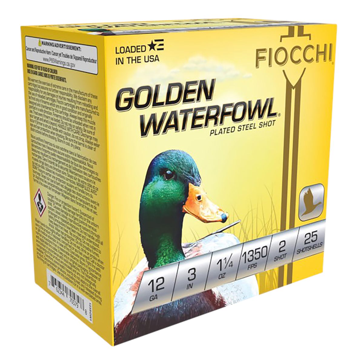 Fiocchi 123SGW2 Golden Waterfowl 12 Gauge 3in 1 1/4oz 2 Shot 25 Per Box/10