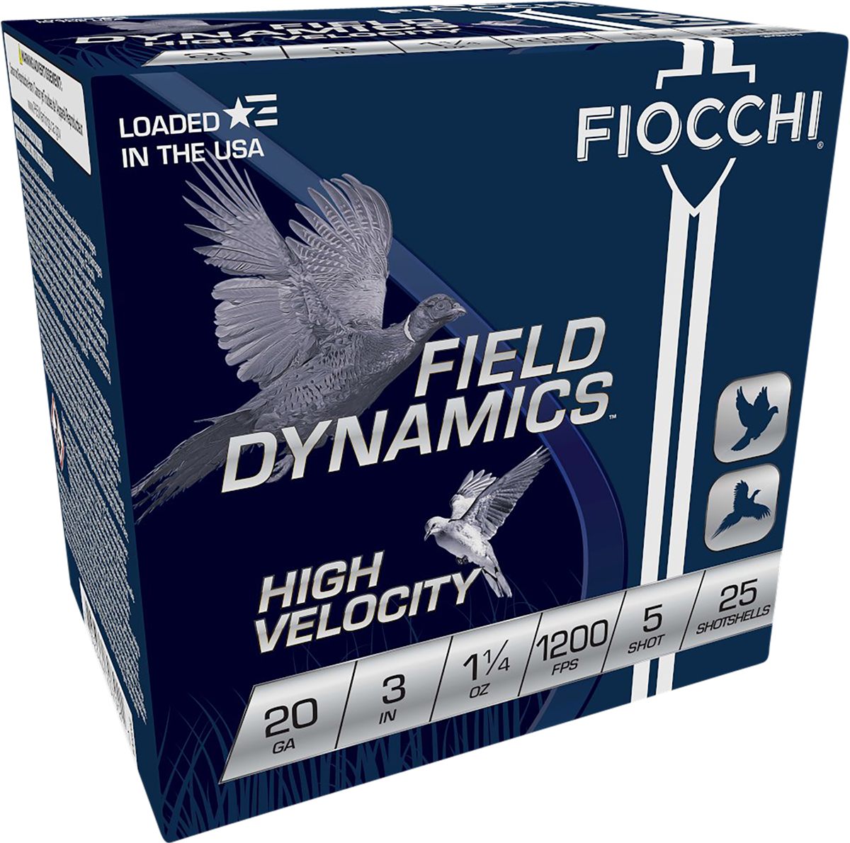 Fiocchi 203HV5 Field Dynamics High Velocity 20 Gauge 3in 1 1/4oz 5 Shot 25