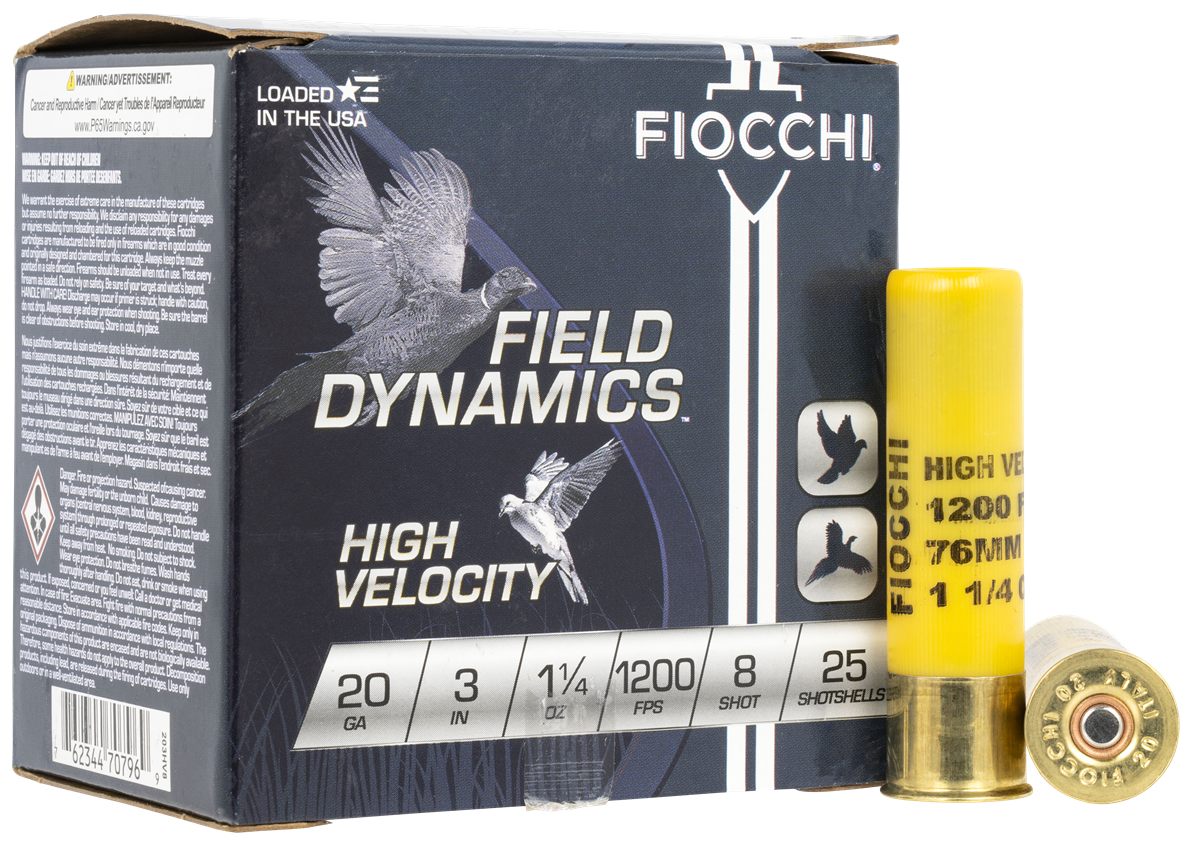 Fiocchi Ammunition 203HV8 Field Dynamics High Velocity 20 Gauge 3in 1 1/4oz