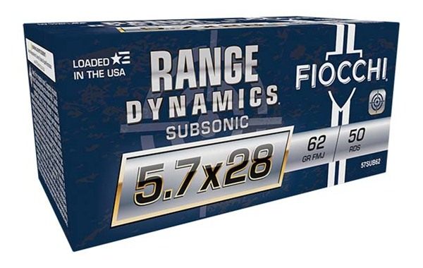 Fiocchi Ammunition 57SUB62 Range Dynamics Subsonic 5.7x28mm 62gr Full Metal view 3
