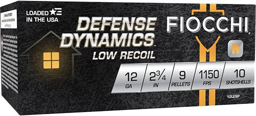 Fiocchi Ammo 12LE9P Defense Dynamics Low Recoil 12 Gauge 2.75in 1 Buck Shot