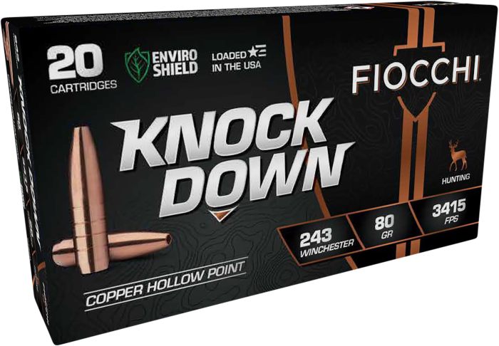 Fiocchi Ammunition 243BHC Knock Down 243 Win 80gr Copper Hollow Point 20 Pe