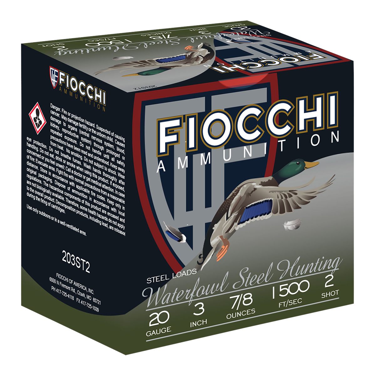 Fiocchi Ammunition 203ST2 Flyway 20 Gauge 3in 7/8oz 2 Shot 25 Per Box/10 Ca