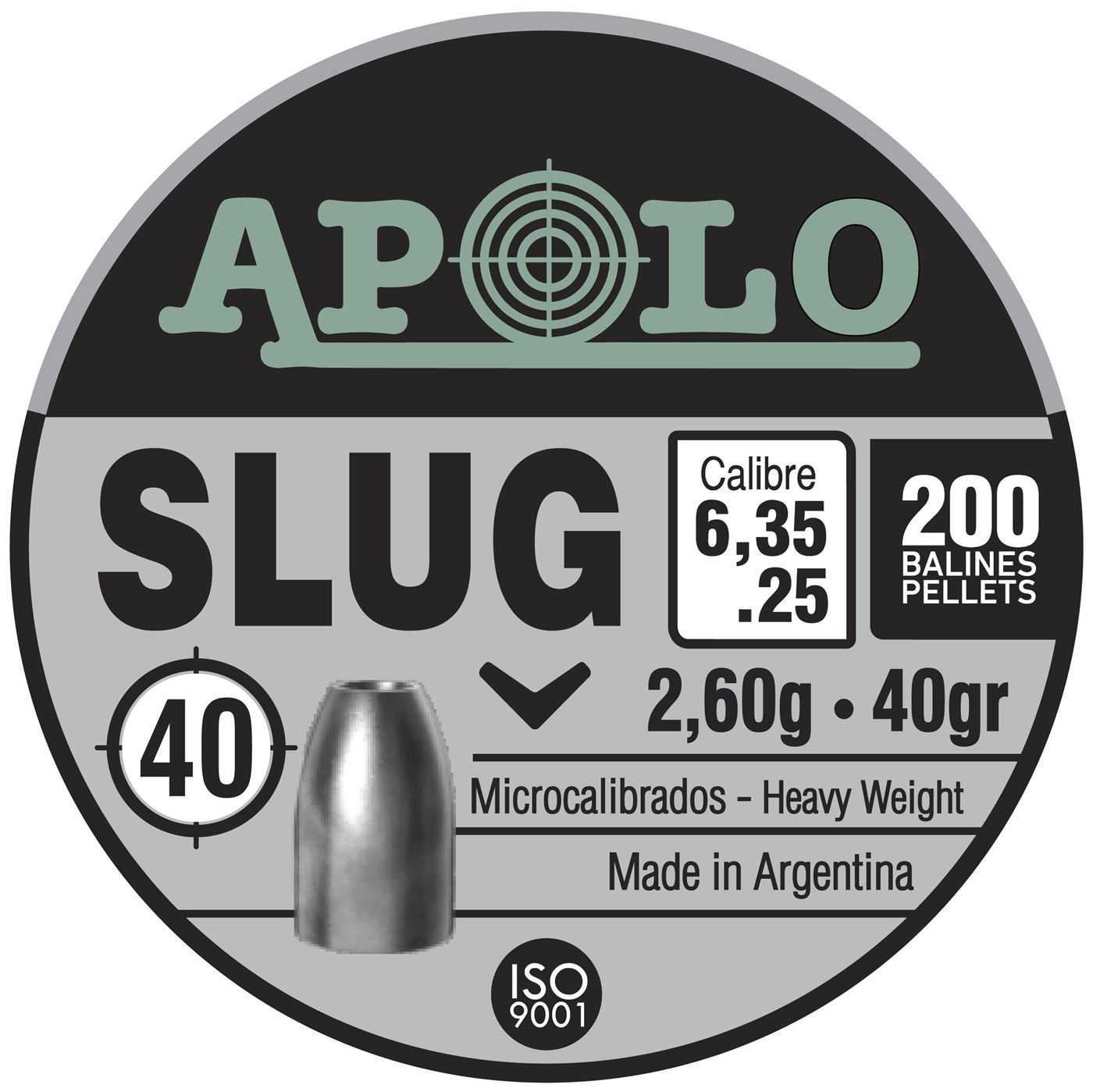 Apollo Apolo Slug Airgun Pellets, 6.35mm, 25 Caliber, 40 Grains, E19304,Sil