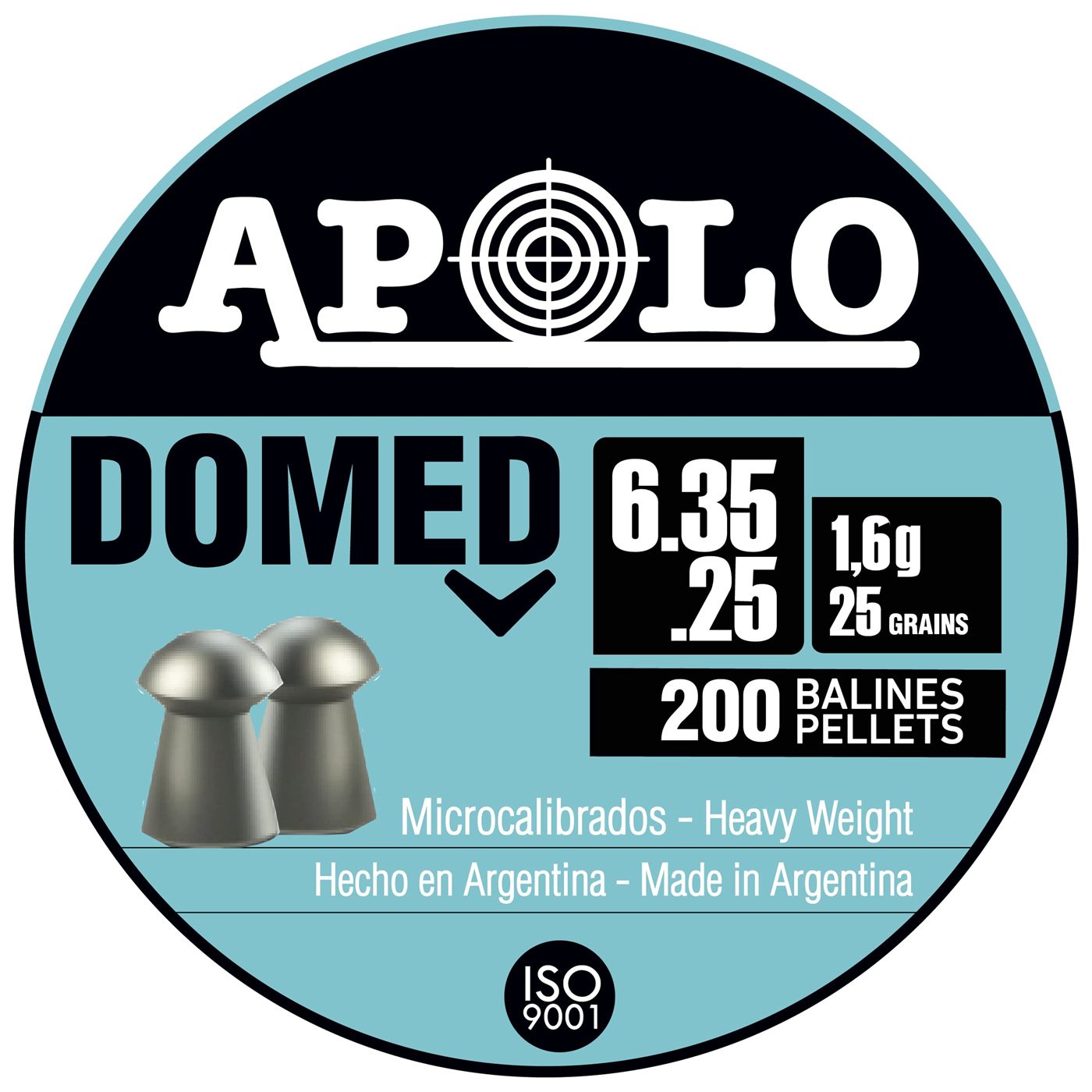 Apollo Apolo Domed Airgun Pellets, 6.35mm, 25 Caliber, Grains, E13501,Silve