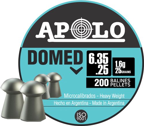 Apollo Apolo Domed Airgun Pellets, 6.35mm, 25 Caliber, Grains, E13501,Silve view 2